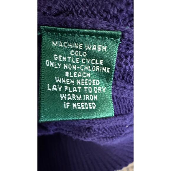 Lauren Ralph Lauren Cotton Cable Knit Sweater Purple Women's L Embroidered Logo - Picture 9 of 9